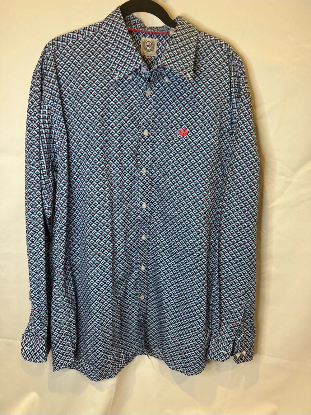 Cinch Men's Navy and Light Blue Geometric Button-Down Shirt
